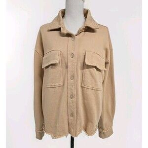 Emory Park Button Front Jacket Oversized Raw Hem Tan Women’s Size S NWOT